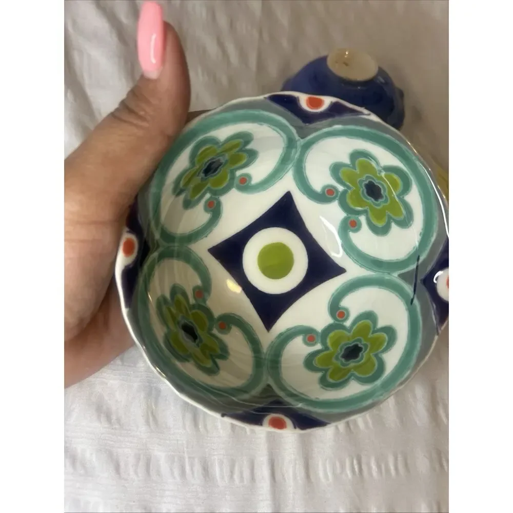 Anthropologie Izmir Set 3 Painted Ceramic Measuring Cups Colorful Floral Nesting